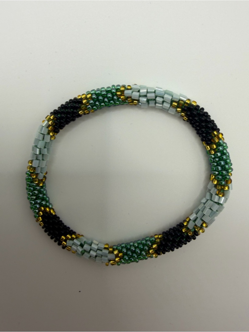 Handmade Green, Black & Gold Seed Bead Bracelet